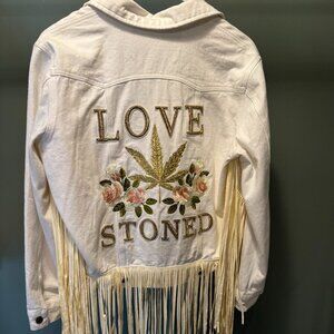 Rue De Seine Love Stone Fringe Denim Jacket!